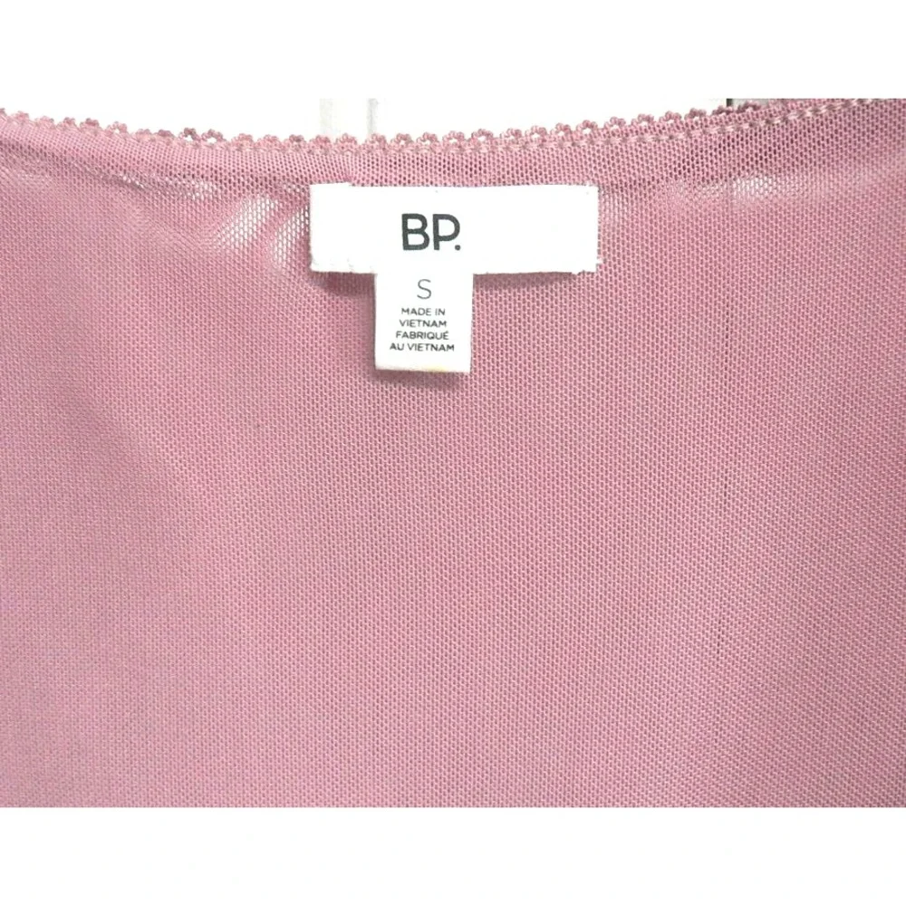BP. Women's Long Sleeve V-Neck Faux Wrap Mesh Crop Top in Pink Nostalgia Small